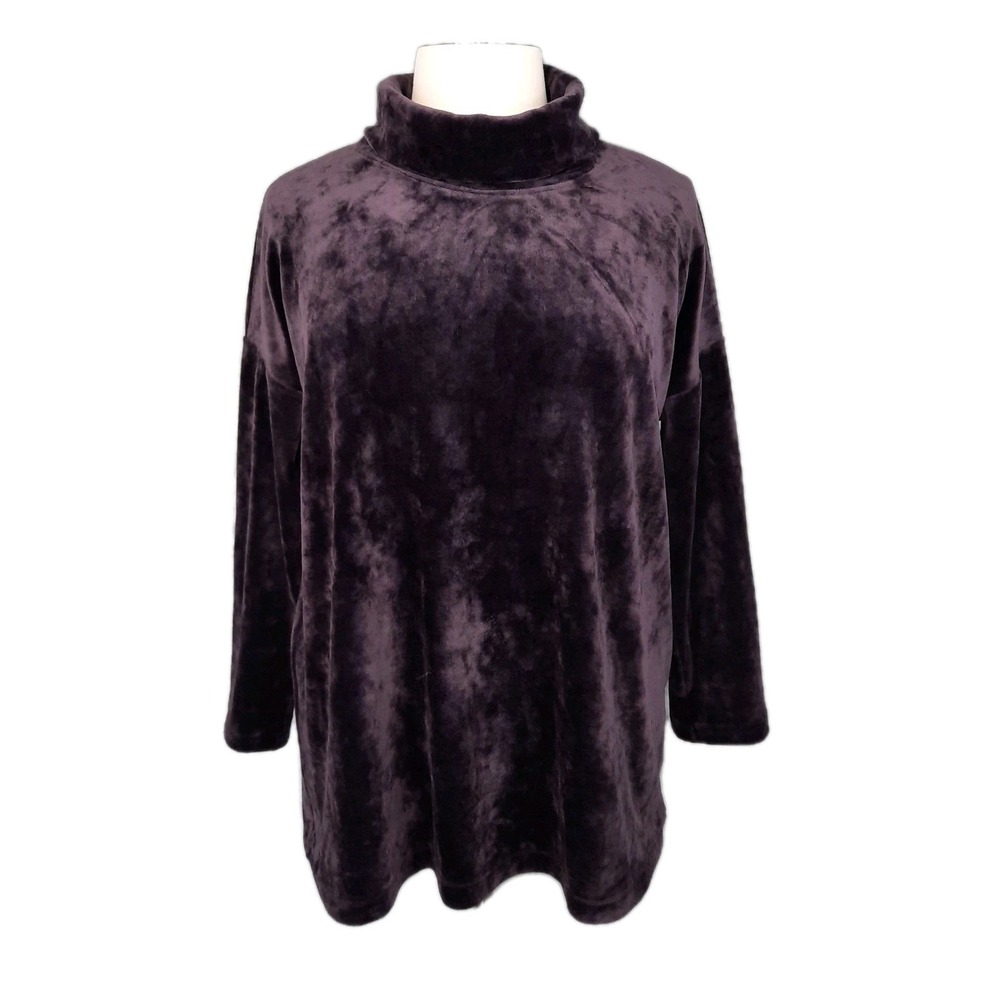J Jill Pure Jill Velvet Top Womens XL Purple Turtleneck Whimsigoth Dark Romantic